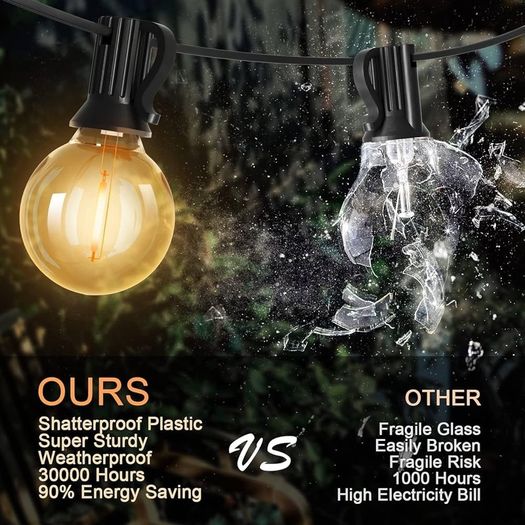 FREE EXPRESS SHIPPING Outdoor String Lights LED Mains Powered G40 Globe Festoon Lights 100FT with 50+2 Bulbs, Waterproof Indoor Outdoor Garden Lights for Bistro, Terrace, Patio, Outside, Wedding, WarmWhite 2700K
