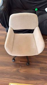 Office Chair Scandinavian Beige Fabric Swivel Adjustable Height and 5 Casters for Children Working at Home, Beige, 56.5x57.5x75-85cm