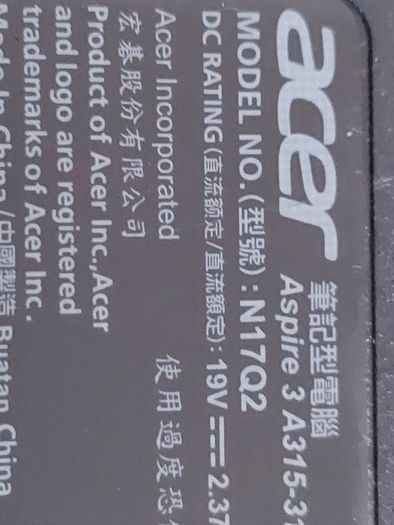 Acer Aspire 3 A315-31 Series, Model N17Q2, Intel Celeron CPU N3350, 1.1Ghz, 4GB Ram, 128GB HDD, Windows 10, Microsoft Edge, Chrome and VLC