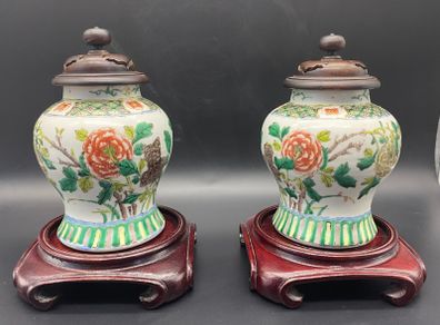Chinese Famille Vert Porcelain Ginger Jars 19th Century