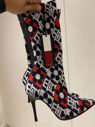 Tommy Hilfiger pointed block-monogram stiletto boots