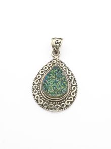 Vintage 925 Sterling Silver Druzy Quartz Pendant