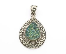 Vintage 925 Sterling Silver Druzy Quartz Pendant