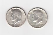 USA, 2 x Kennedy Half Dollars, 2 x 1964, 90% silver coins (no. 459)