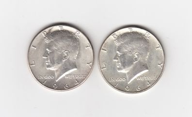 USA, 2 x Kennedy Half Dollars, 2 x 1964, 90% silver coins (no. 459)