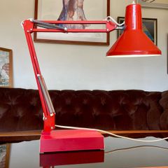 Vintage Amber Red Luxo Italian Architects Counterpoise Table Lamp 1970s