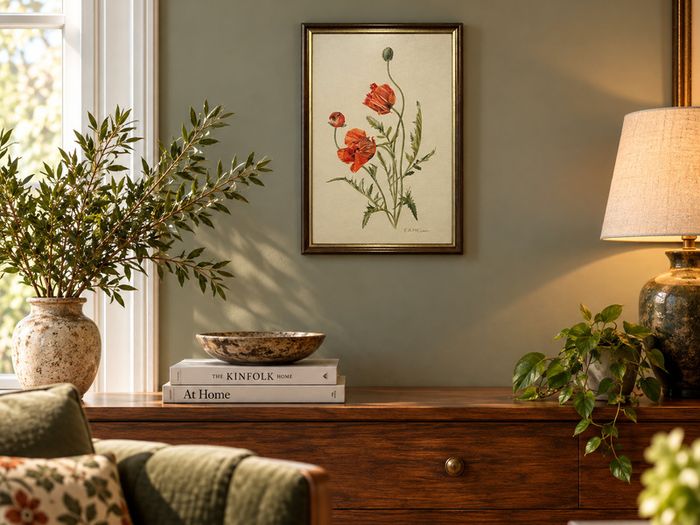 Original Elizabeth A. McEwen Botanical Watercolour - Poppies