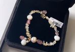Elegant Freshwater Pearl & Natural Stone Bracelet Gold-Tone Finish