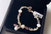 Elegant Freshwater Pearl &amp; Natural Stone Bracelet Gold-Tone Finish