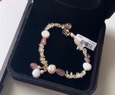 Elegant Freshwater Pearl & Natural Stone Bracelet Gold-Tone Finish