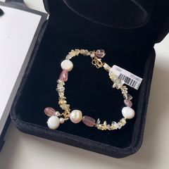 Elegant Freshwater Pearl & Natural Stone Bracelet Gold-Tone Finish