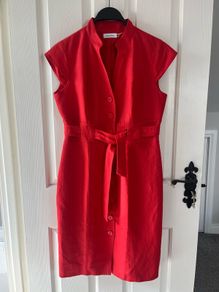Calvin Klein Red Linen Belted Shirt Dress - Size Medium US 8 / UK10