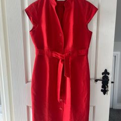 Calvin Klein Red Linen Belted Shirt Dress - Size Medium US 8 / UK10