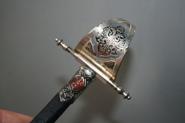 Vintage Miniature Toledo Damascene Sword Letter Opener 1960's Brass and Steel - 9"