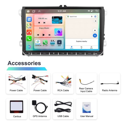 2+64g 9'' 2din Car Stereo For Vw Magotan Golf Passat Tiguan Caddy Multimedia Player Carplay Android Auto Wifi Gps Fm Rds Bt Car Audio