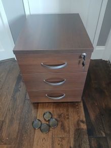 Hunts Office 3-Drawer Mobile Pedestal Filing Cabinet Dark Walnut Lockable