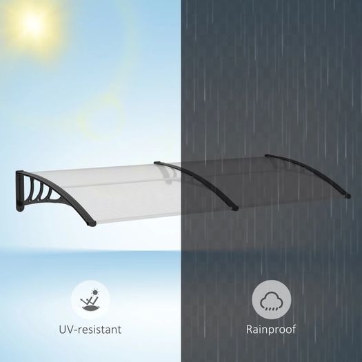 Door Awning, 75 x 195 cm Polycarbonate Cover for Window, Front Door, Outdoor, Patio, UV Rain Snow Protection Shelter, Clear