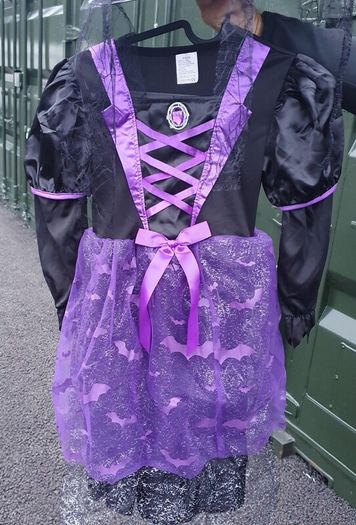 Witch costume with lights, Halloween, girl costume, carnival, cosplay, princess dress with witch broom and hat