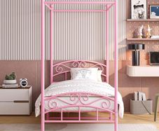 3ft Single Canopy Bed Frame with Ornate European Style Headboard & Footboard