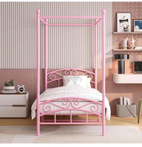 3ft Single Canopy Bed Frame with Ornate European Style Headboard & Footboard