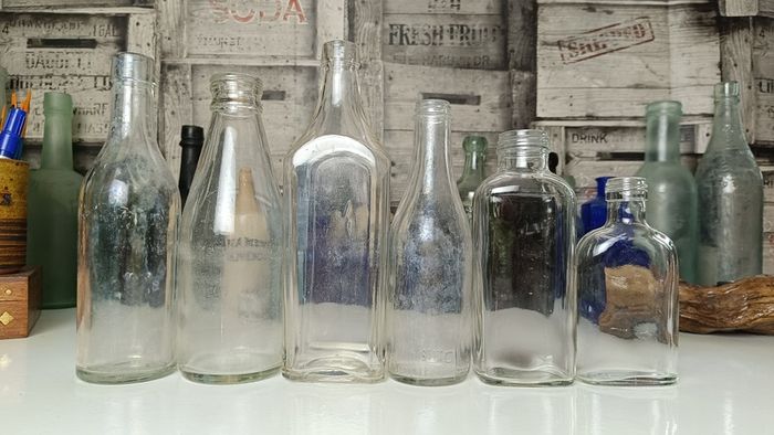 440 - Set of 6 Vintage Clear Glass Collectible Decorative Bottles