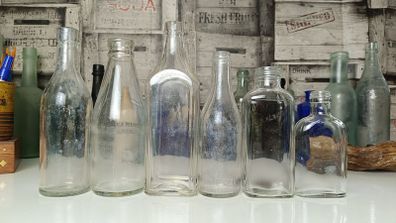 440 - Set of 6 Vintage Clear Glass Collectible Decorative Bottles