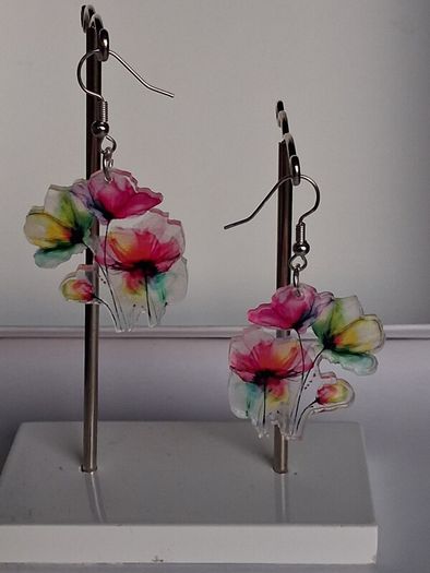 Vibrant Poppy Blossom Watercolour Earrings
