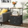_Bedside Table, Nightstand with Shelves, Side Table with Drawers in Fabric, Wood Surface, Metal Frame, Industrial Style, Rustic Brown and Black Image 3