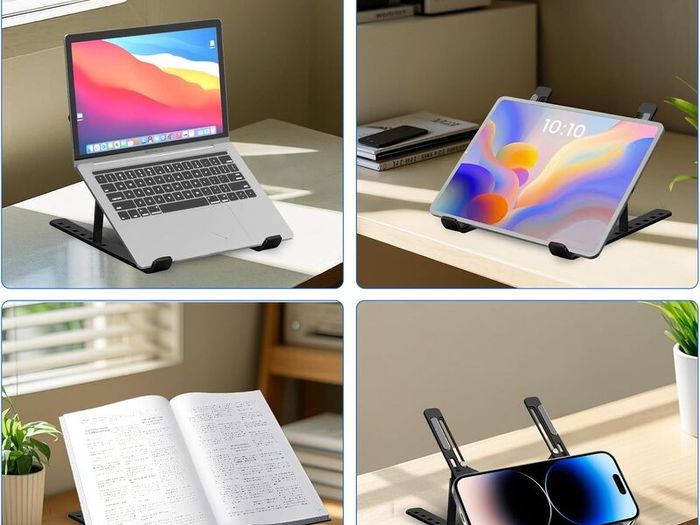 Adjustable Laptop Stand for Desk Foldable & Portable ABS Silicone Riser, Ventilated Cooling Holder for 10 17.3 Laptops & Tablets