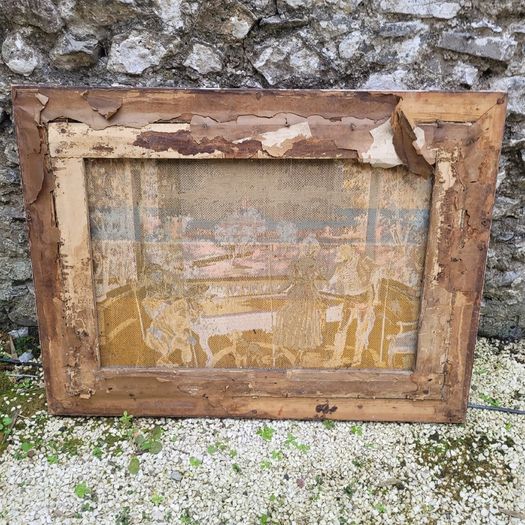19th Century "The billiard lesson" tapestry in original frame