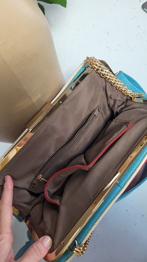 RETRO style red, blue and gold tone chain crossbody and shoulder straps