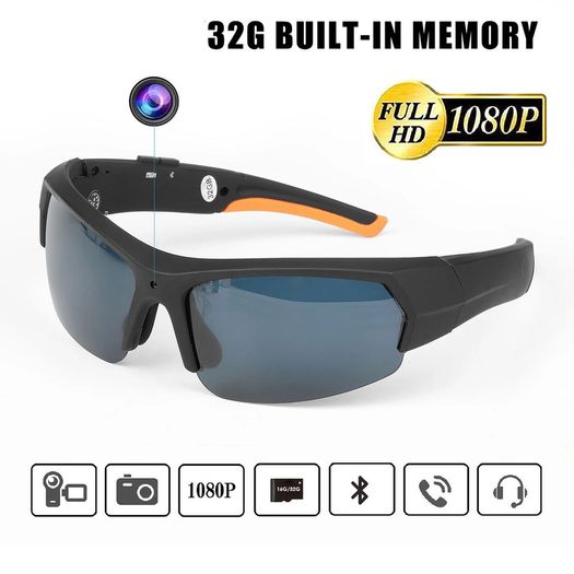 Sunglasses Camera Headset HD 1080P Smart Mini Camera Glasses Multifunctional Bluetooth MP3 Player Sports Running Cycling Biking Accessories 32Gb