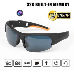 Sunglasses Camera Headset HD 1080P Smart Mini Camera Glasses Multifunctional Bluetooth MP3 Player Sports Running Cycling Biking Accessories 32Gb