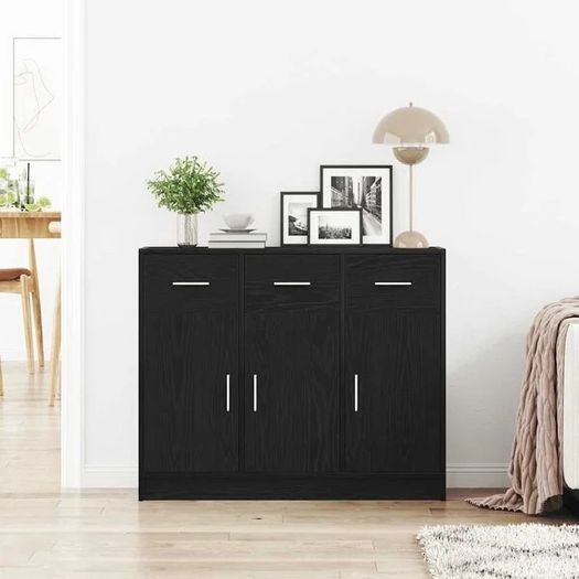 Sideboard Black Oak 91x28x75 cm Engineered Wood