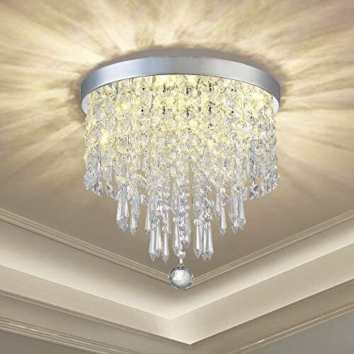 Modern Elegant Crystal Chandelier Lighting,K9 Ceiling Chandeliers Lights, 250mm, Beaded Light Shade with Clear Acrylic Jewel Droplets,Flush Mount LED Ceiling Light for Dining Room Bedroom Livingroom