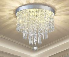 Modern Elegant Crystal Chandelier Lighting,K9 Ceiling Chandeliers Lights, 250mm, Beaded Light Shade with Clear Acrylic Jewel Droplets,Flush Mount LED Ceiling Light for Dining Room Bedroom Livingroom