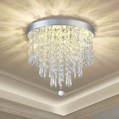Modern Elegant Crystal Chandelier Lighting,K9 Ceiling Chandeliers Lights, 250mm, Beaded Light Shade with Clear Acrylic Jewel Droplets,Flush Mount LED Ceiling Light for Dining Room Bedroom Livingroom