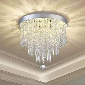 Modern Elegant Crystal Chandelier Lighting,K9 Ceiling Chandeliers Lights, 250mm, Beaded Light Shade with Clear Acrylic Jewel Droplets,Flush Mount LED Ceiling Light for Dining Room Bedroom Livingroom