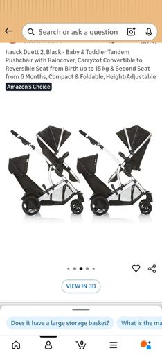 hauck Duett 2, Black - Baby & Toddler Tandem Pushchair double buggy