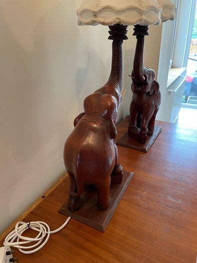 Vintage pair of matching carved good luck elephants c1970 (shades not included)