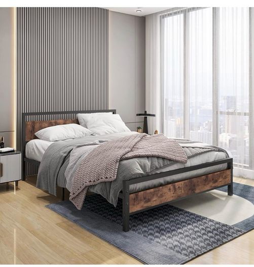 King Size Bed Frame with Wood Headboard
