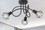 Industrial 3 Way Ceiling Light Chandelier Semi-Flush Mount E14 Base Black Metal Caged 3 Lights Ceiling Light Fixture for Bedroom Living Dining Room Hallway(Bulbs not Include)