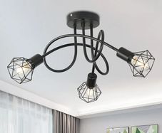 Industrial 3 Way Ceiling Light Chandelier Semi-Flush Mount E14 Base Black Metal Caged 3 Lights Ceiling Light Fixture for Bedroom Living Dining Room Hallway(Bulbs not Include)