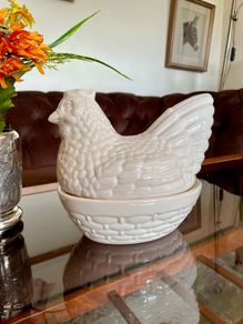 Vintage Mid Sized Cream Ceramic Hen on Nest Egg Keeper Storage Jar
