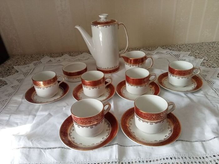 Arklow Pottery coffee set Gold Maroon pattern 2384