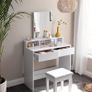 Dressing Table with Rectangular Mirror and 2 Drawers, Cosmetic Table with 3 Open Compartments, Dressing Table for Make-up, Modern, White Image 3