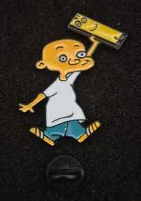 Johnny and plank ! pin back badge.