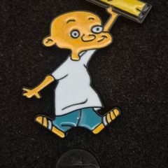 Johnny and plank ! pin back badge.
