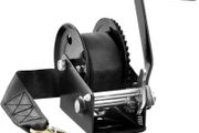 Hand Winch, 544.3 kg Pulling Capacity, Boat Trailer Winch Heavy Duty Rope Crank with 701 cm Polyester Strap and Two-Way Ratchet, Manual Operated Hand Crank Winch for Trailer, Boat or ATV Towing