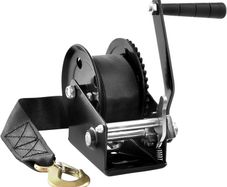 Hand Winch, 544.3 kg Pulling Capacity, Boat Trailer Winch Heavy Duty Rope Crank with 701 cm Polyester Strap and Two-Way Ratchet, Manual Operated Hand Crank Winch for Trailer, Boat or ATV Towing